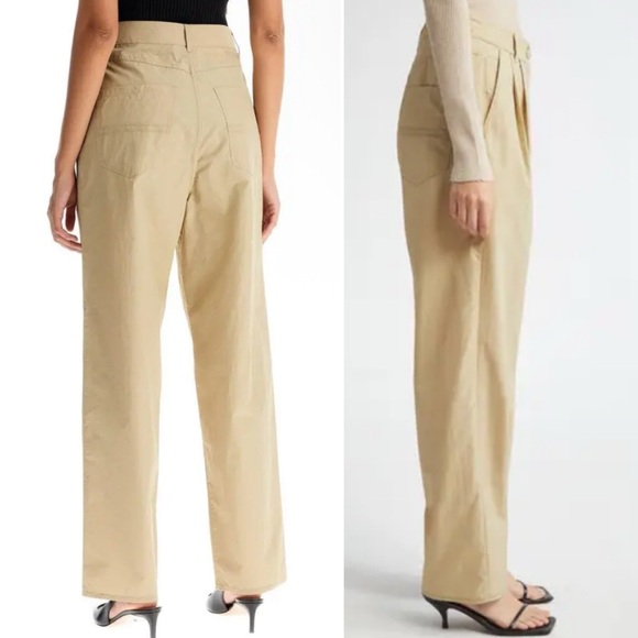 Saks Potts Lele Pleated Baggy Straight Leg Pants in Oat Brown size Medium - Picture 3 of 14